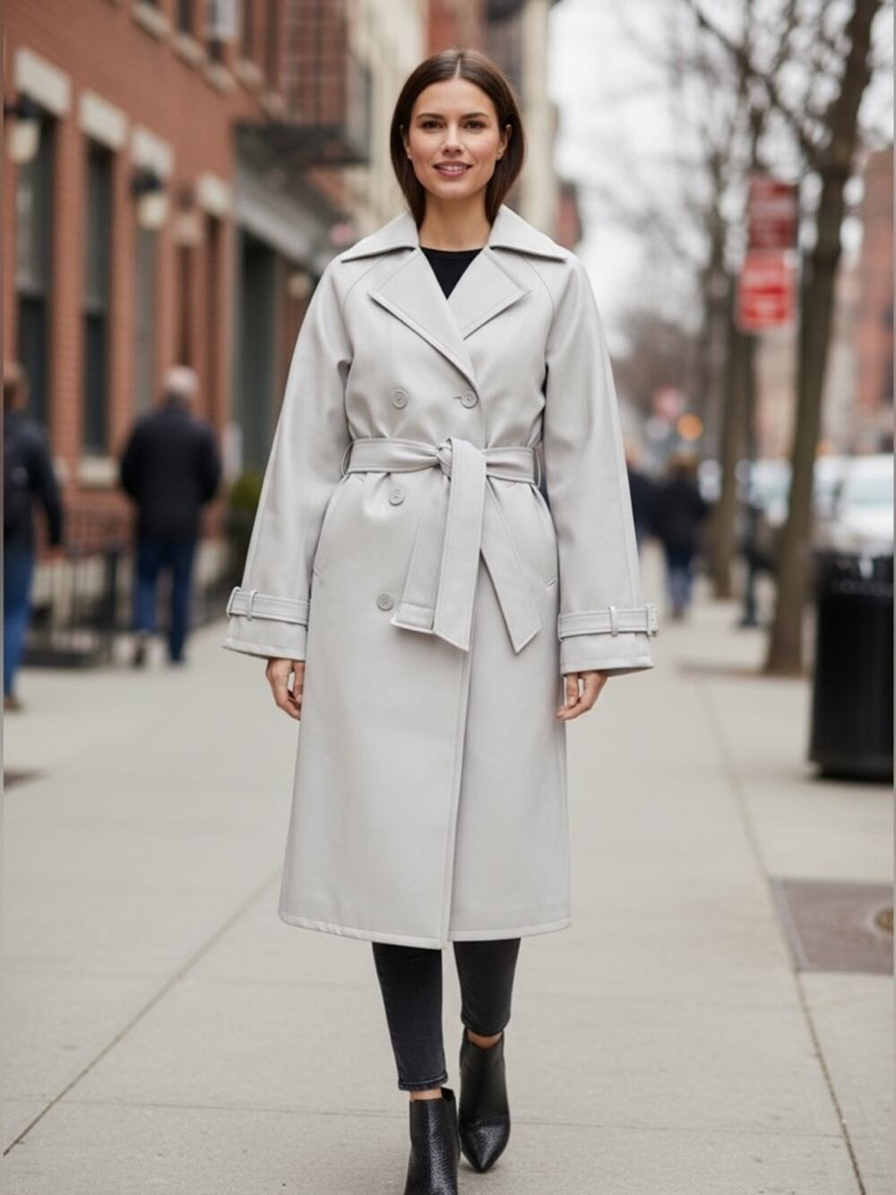 The Drop Lisadnyc NWT  Vegan Leather Trench Coat Double Breasted Size Large